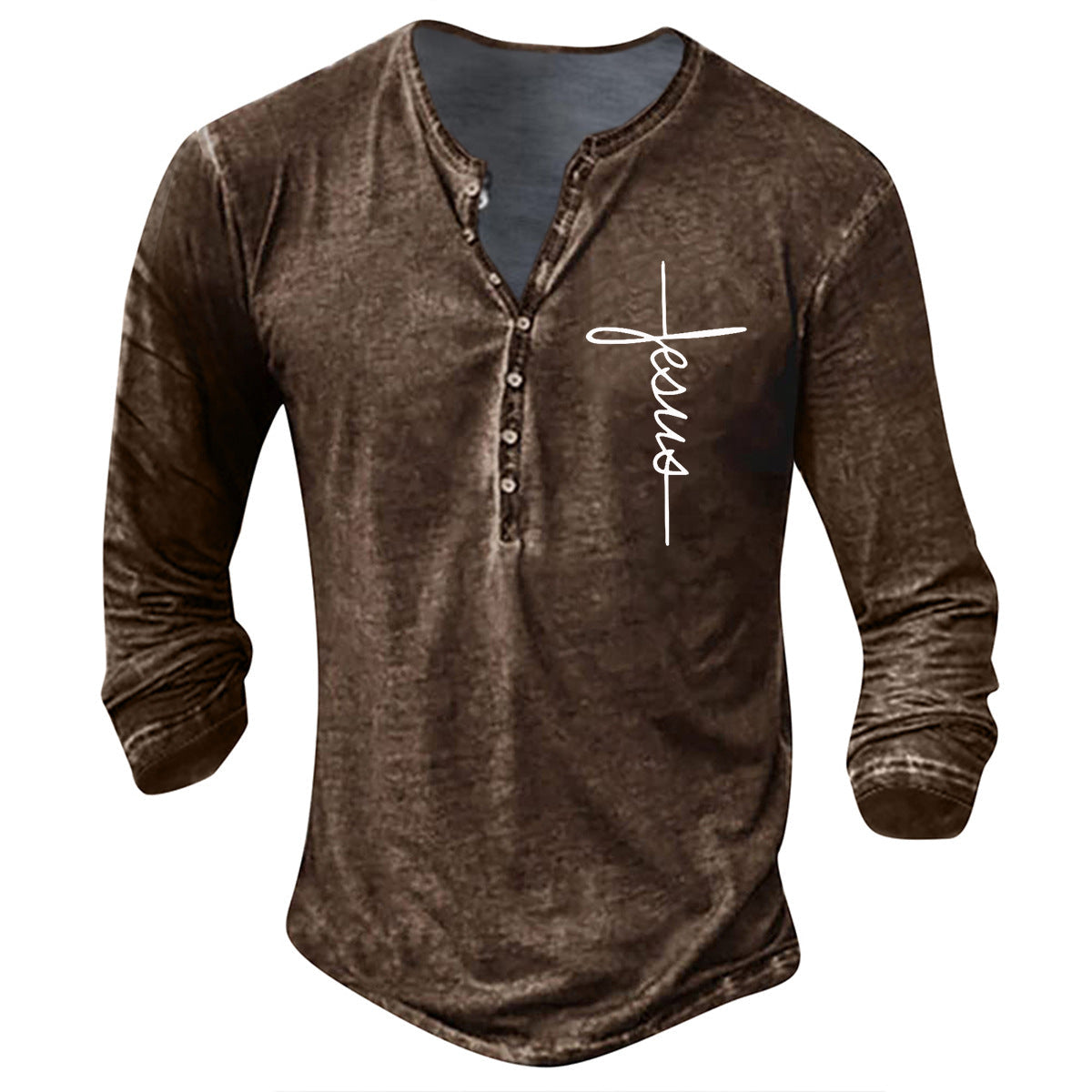 Herren Langarm Henley-Shirt mit kreativem Grafikdruck ModeGeist
