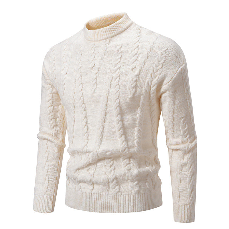 Herren Feinstrickpullover mit Kabelmuster und hohem Kragen ModeGeist