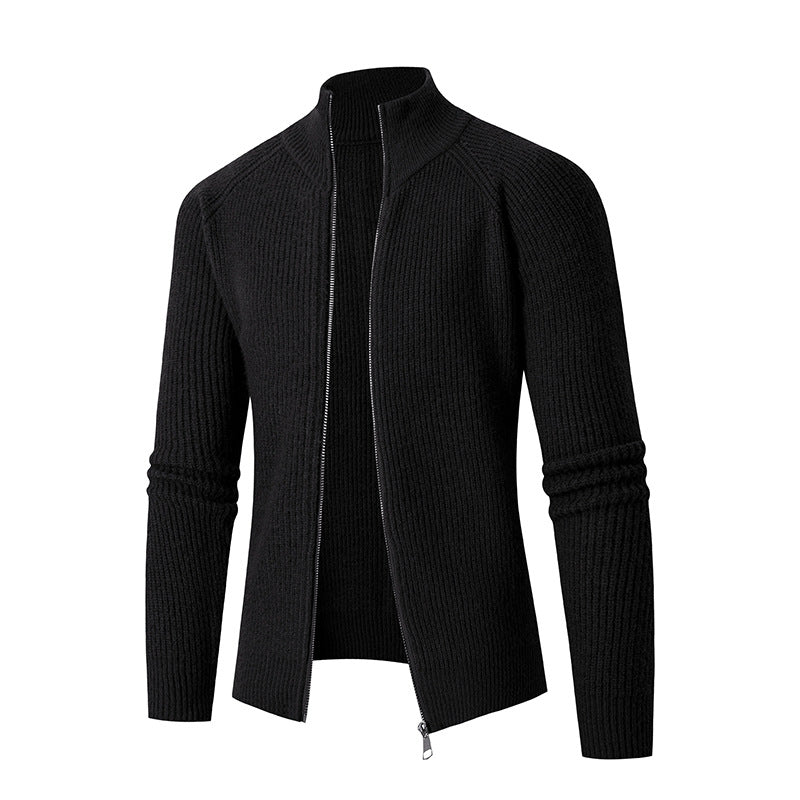 Herren Strickjacke mit hohem Kragen und feiner Rippstruktur ModeGeist