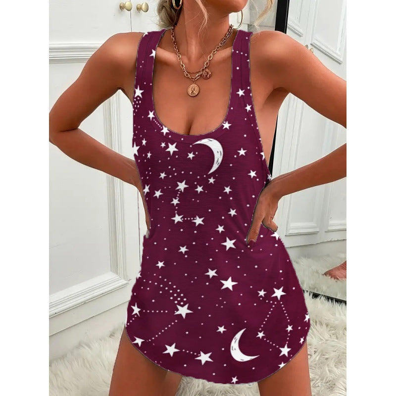 Damen luftiges Trägershirt mit Sternen- und Mondmotiv ModeGeist