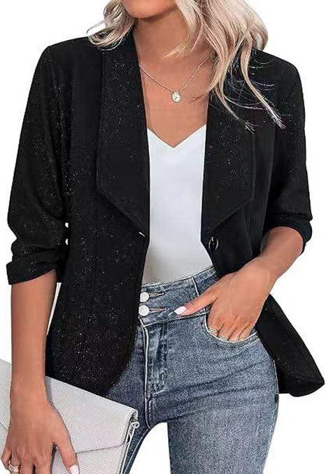 Damen Glitzer Blazerjacke mit femininer Silhouette und elegantem Revers ModeGeist