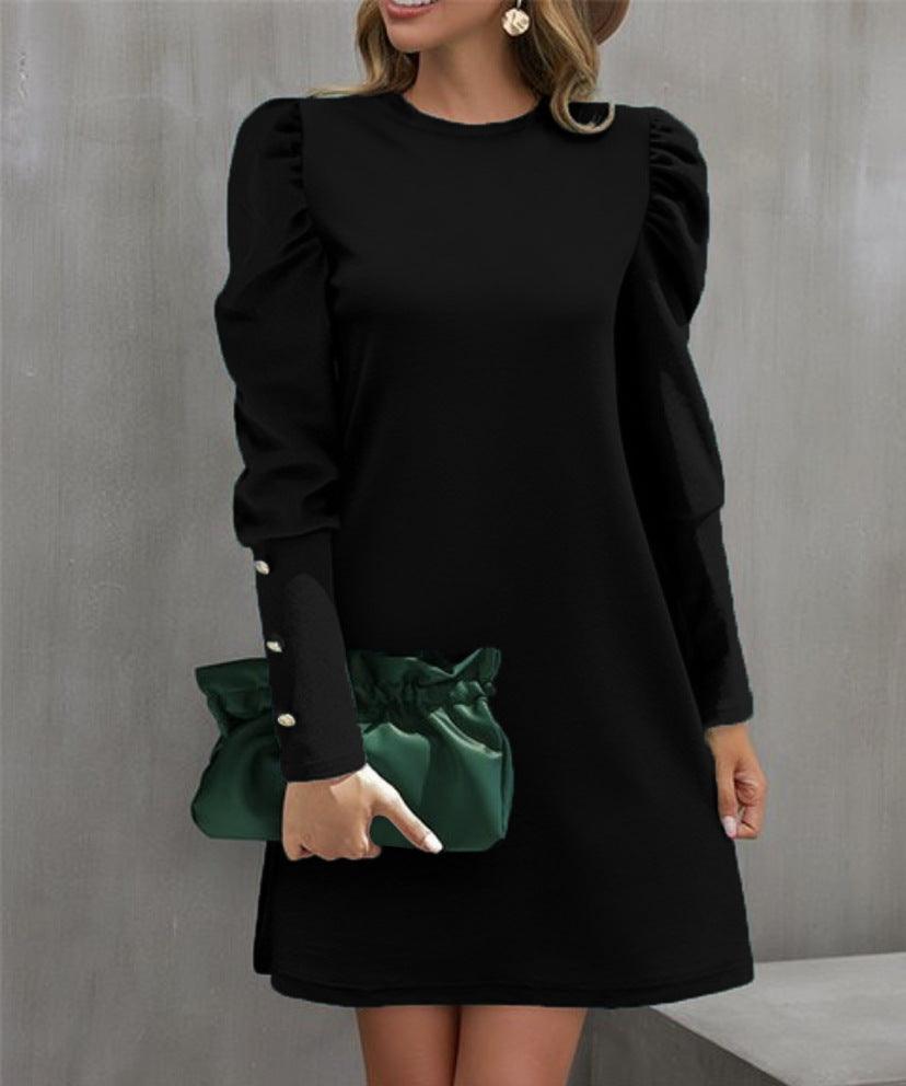 Damen Puffärmel Minikleid mit elegantem Rundhalsausschnitt ModeGeist