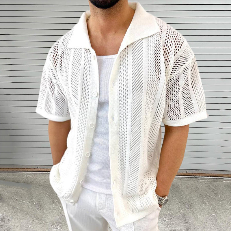 Lässiges Herren-Kurzarmhemd mit atmungsaktivem Hohlraum-Design