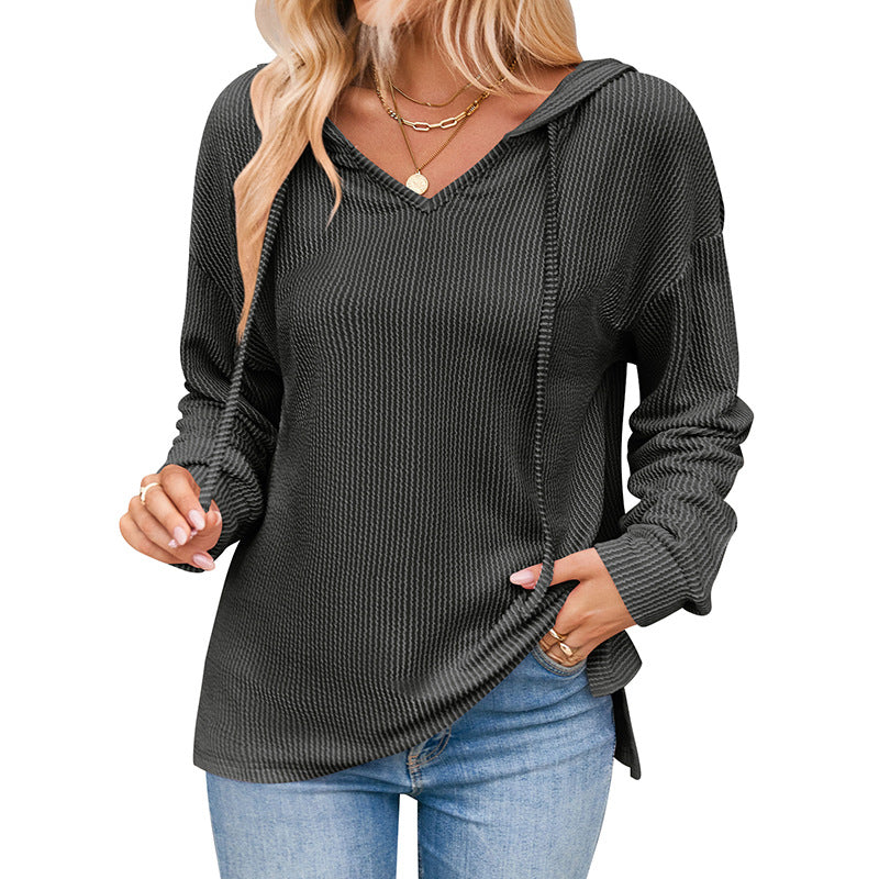 Damen lässiger Sweater mit V-Ausschnitt und Kordelzug ModeGeist