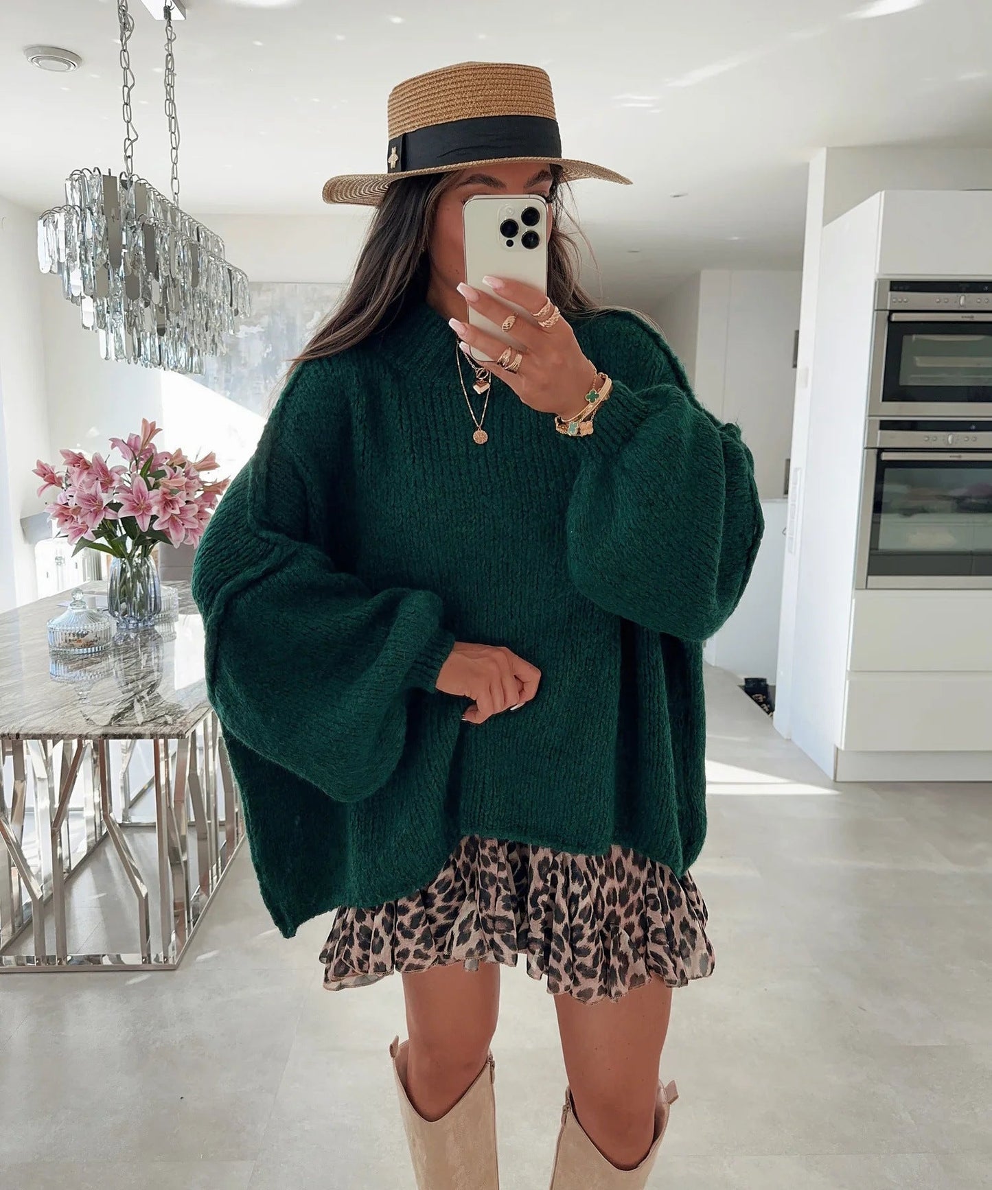 Damen lässiger Oversize Pullover mit hohen Ärmeln und unkonventionellem Schnitt ModeGeist