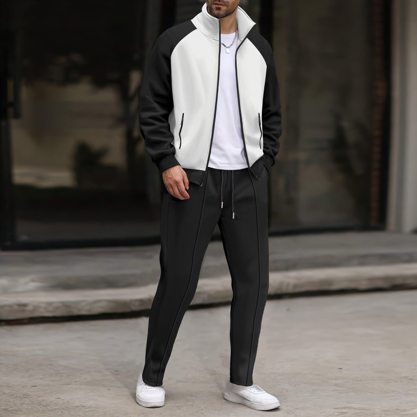 Herren sportliches Jacken- und Hose-Set mit strukturiertem Design ModeGeist