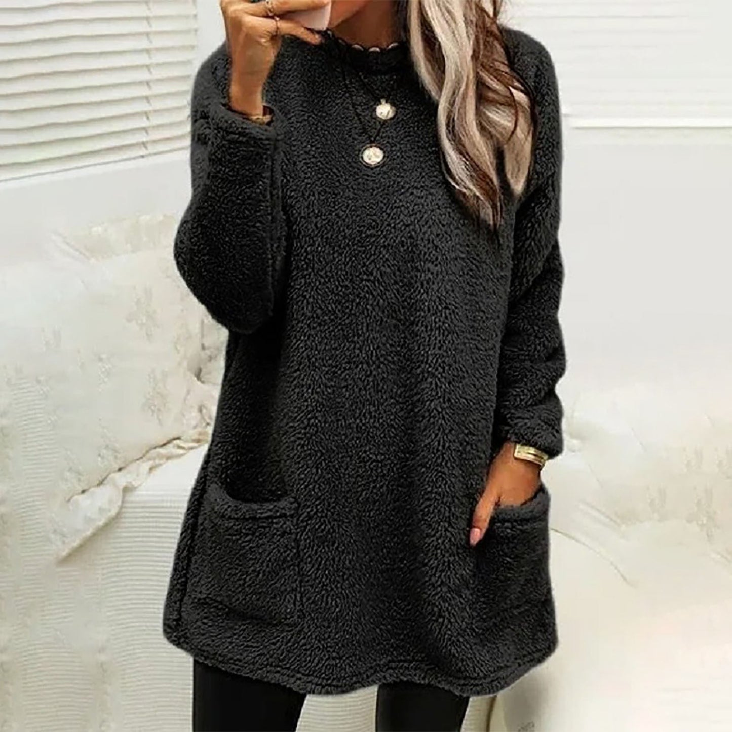 Damen Kuscheliger Fleece-Pullover mit praktischen Taschen und weitem Schnitt ModeGeist