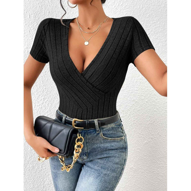 Damen Wickelbody mit dekorativem Streifenmuster ModeGeist