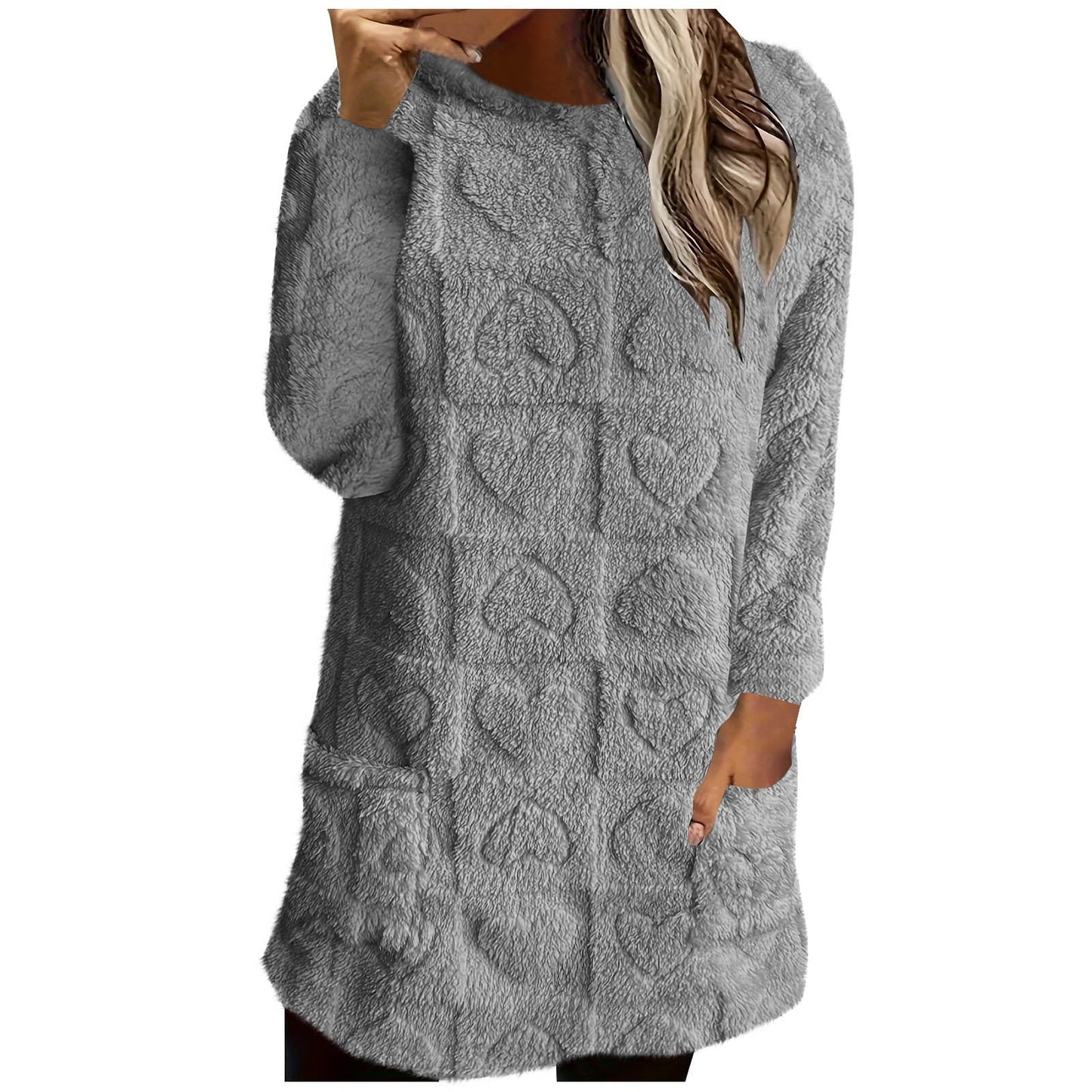 Damen Kuschelige Tunika mit Herzmuster ModeGeist