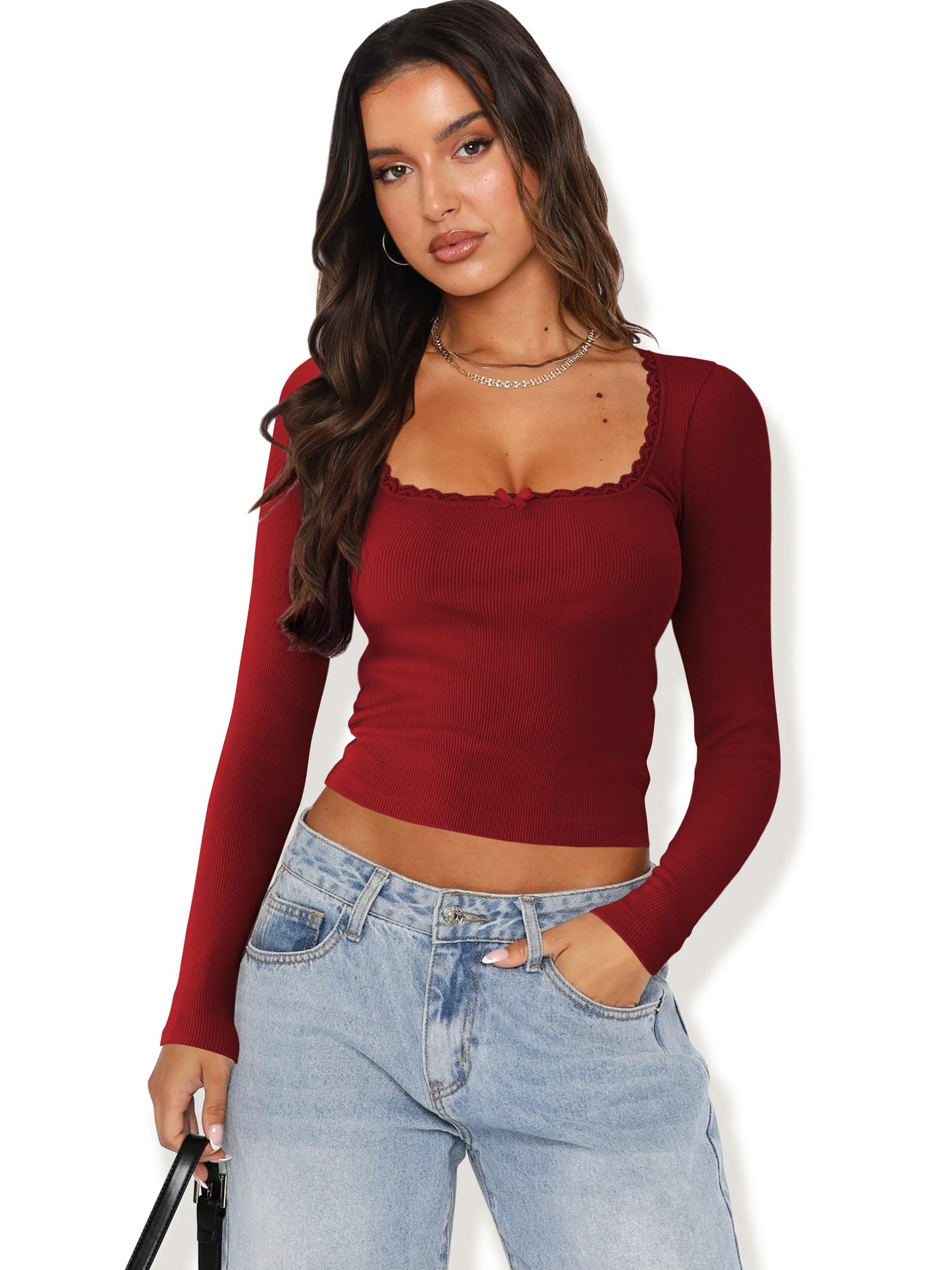 Damen Langarmshirt mit eleganter Rüsche und körpernaher Passform ModeGeist
