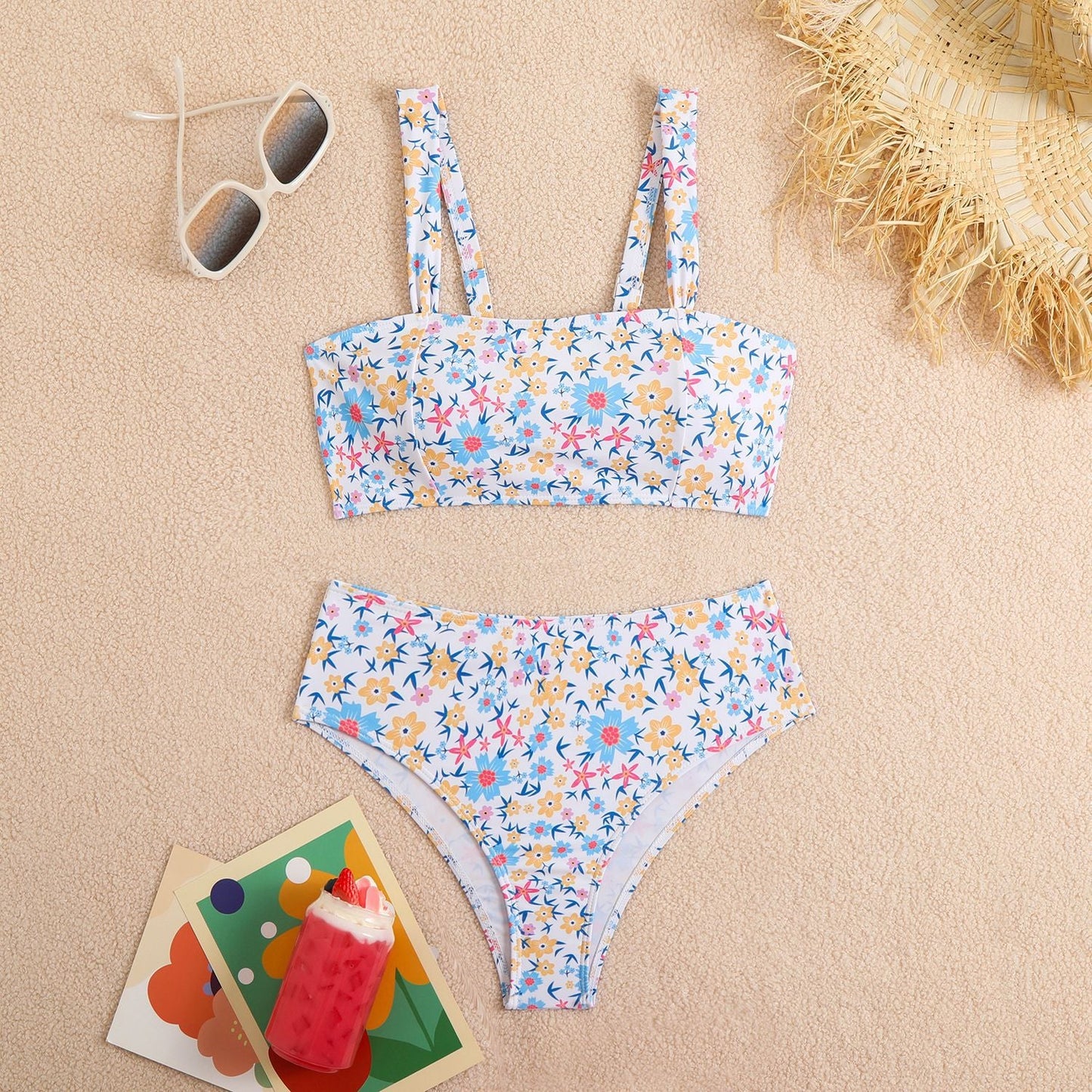 Modischer Damen-Bikini mit Blumenmuster, hoch tailliert, MODEGEIST 1750313555