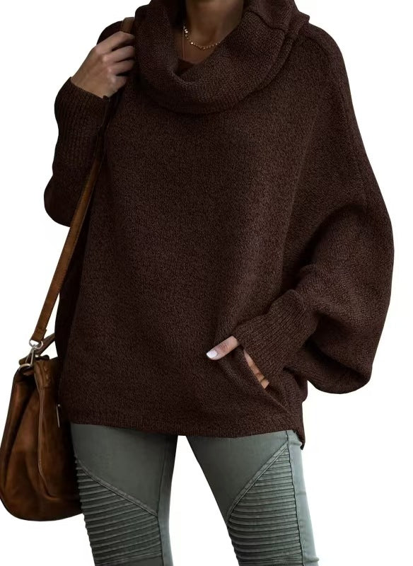 Damen lässiger Strickpullover mit weichem Stehkragen und weit geschnittenen Ärmeln ModeGeist