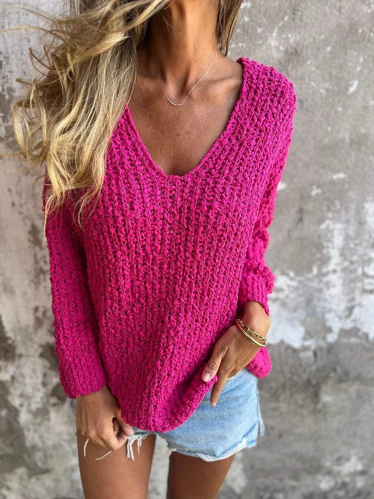 Damen Strickpullover mit V-Ausschnitt und lässigem Schnitt ModeGeist