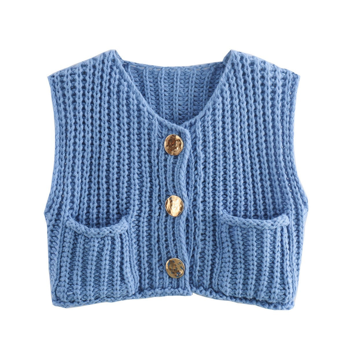 Damen modische Strickweste mit Knopfdetails und aufgesetzten Taschen ModeGeist