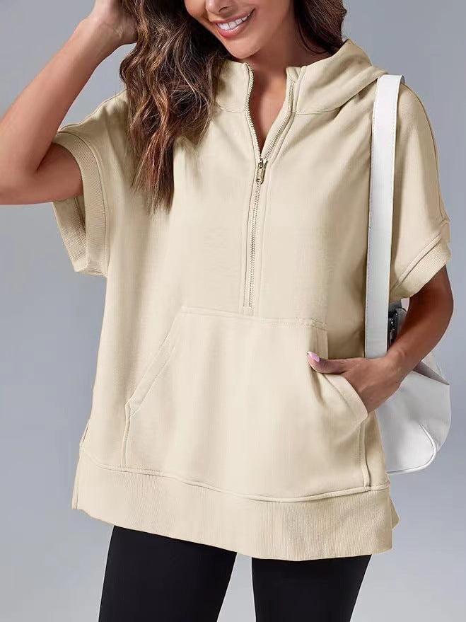 Damen Lichtgewicht Kapuzenpullover mit halbem Reißverschluss und Taschen ModeGeist