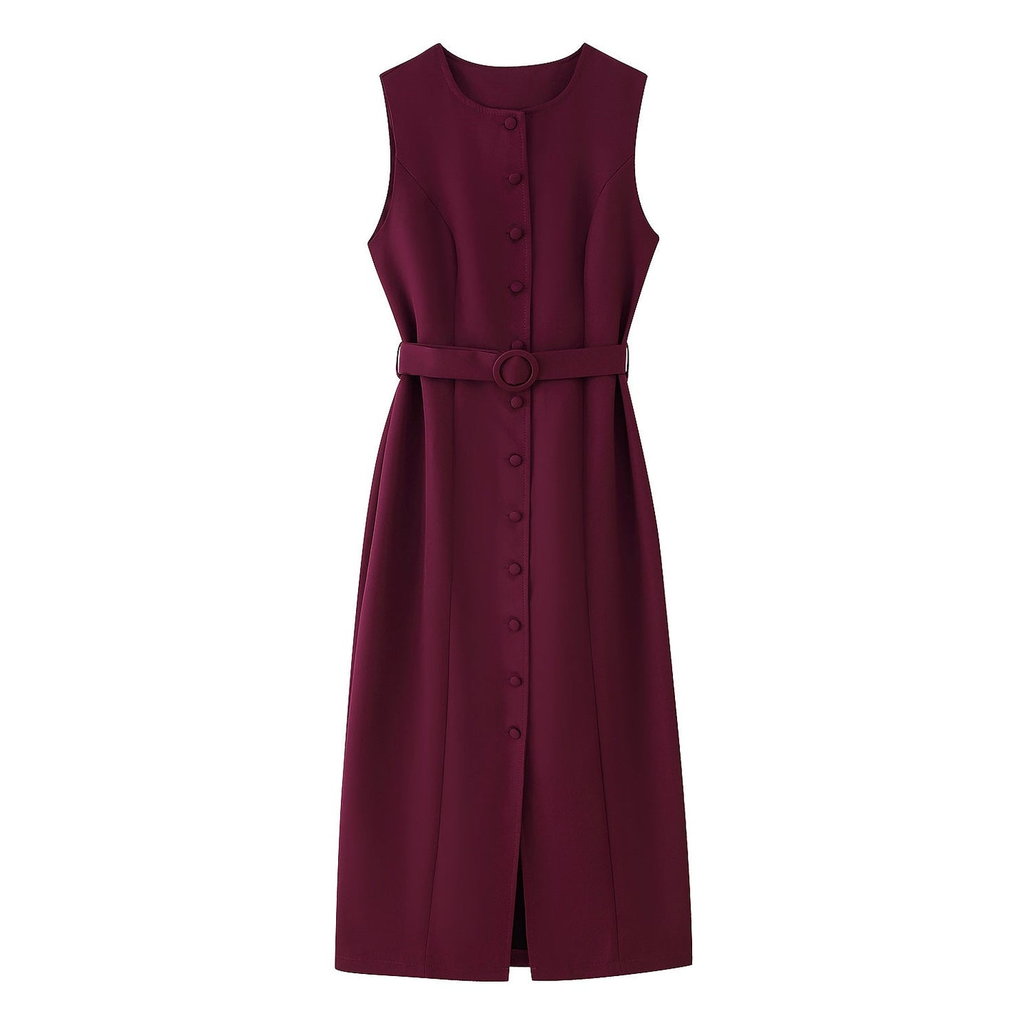 Damen ärmelloses Wickelkleid mit Knopfverschluss und Taillengürtel ModeGeist