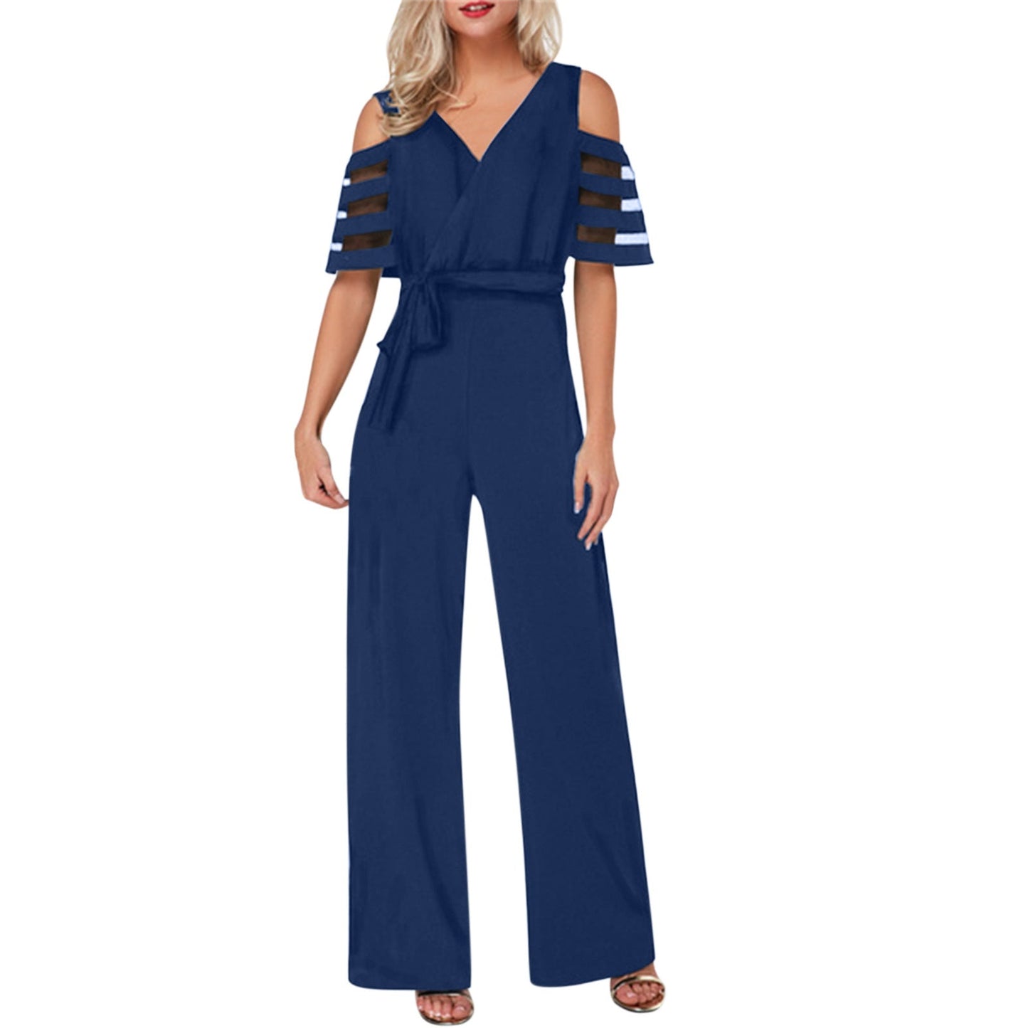Damen Eleganter Jumpsuit mit transparenten Ärmel-Details und Taillengürtel ModeGeist