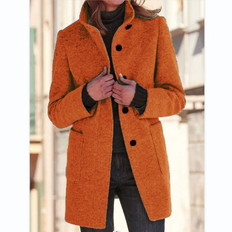 Damen elegante Wolljacke mit praktischen Taschen und Knopfverschluss ModeGeist