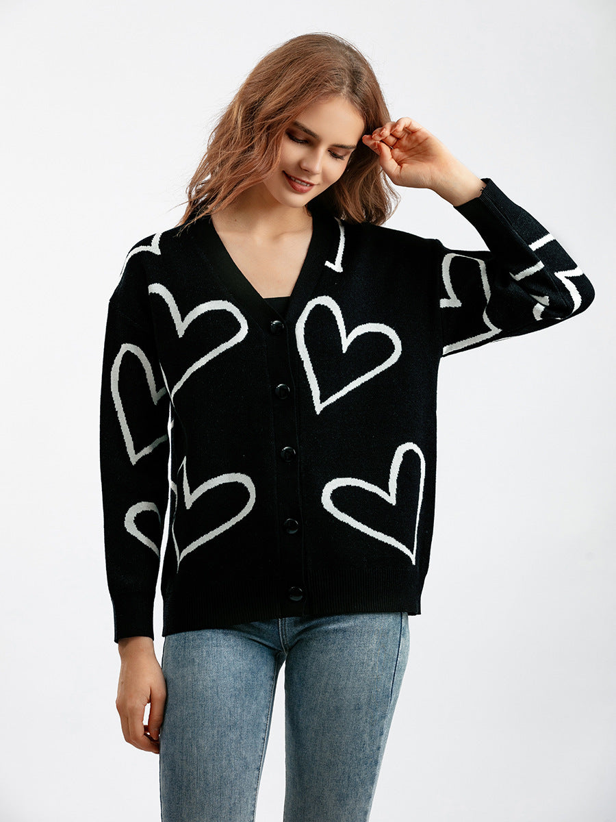 Damen Strickjacke mit Herzmotiv und lockerem Schnitt ModeGeist