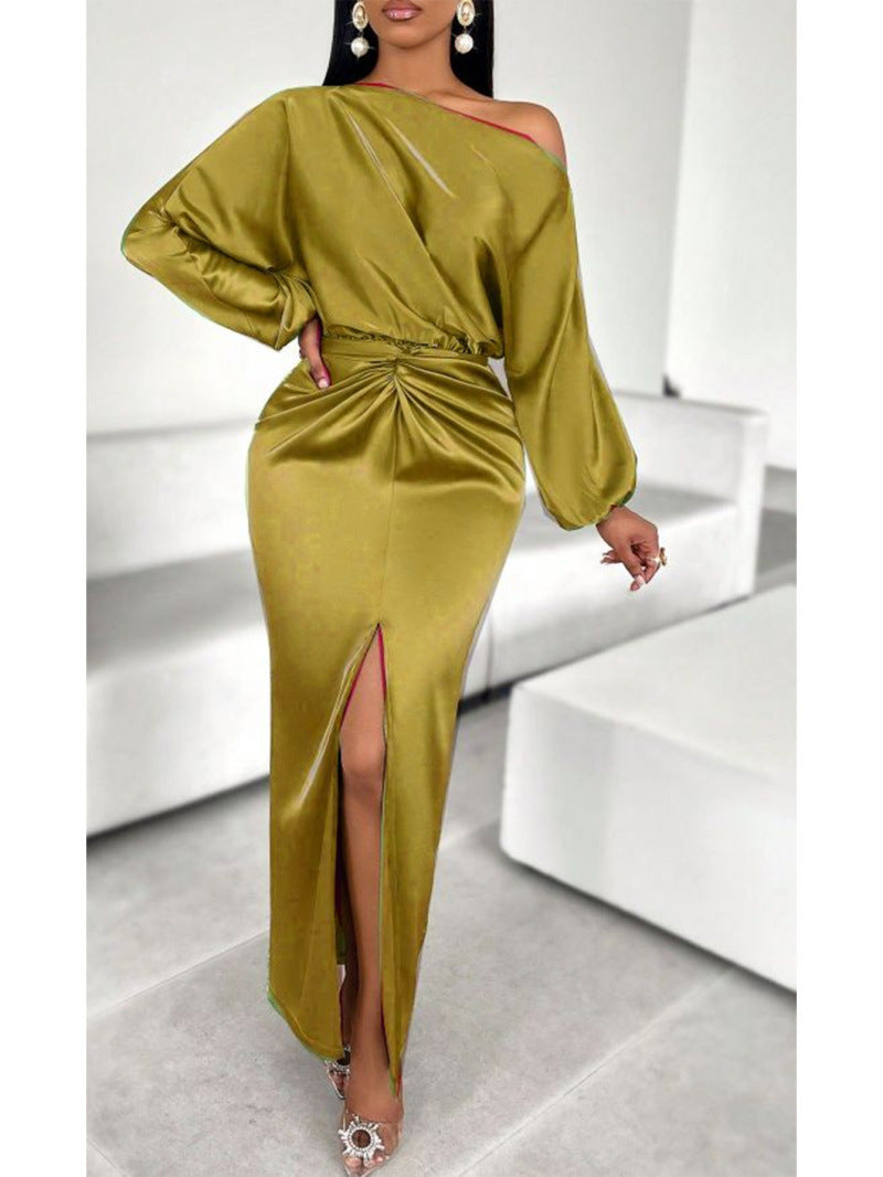 Elegantes Abendkleid für Damen mit asymmetrischem Ausschnitt und stilvollem Schlitz von MODEGEIST