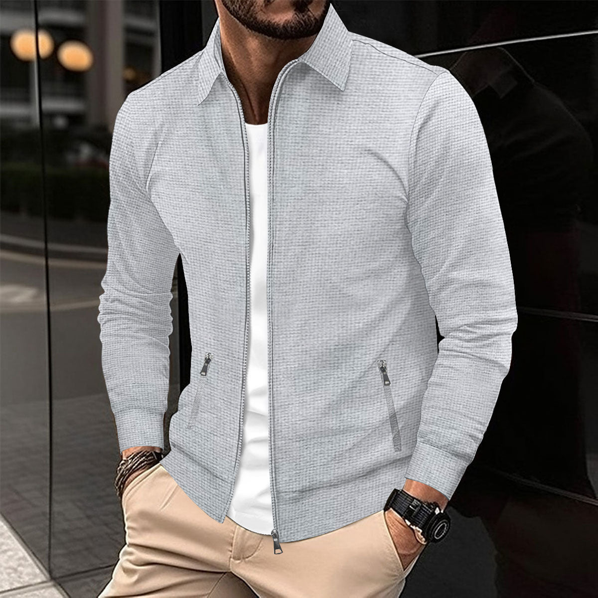 Herren moderne Freizeitjacke mit Reißverschluss und praktischen Seitentaschen ModeGeist