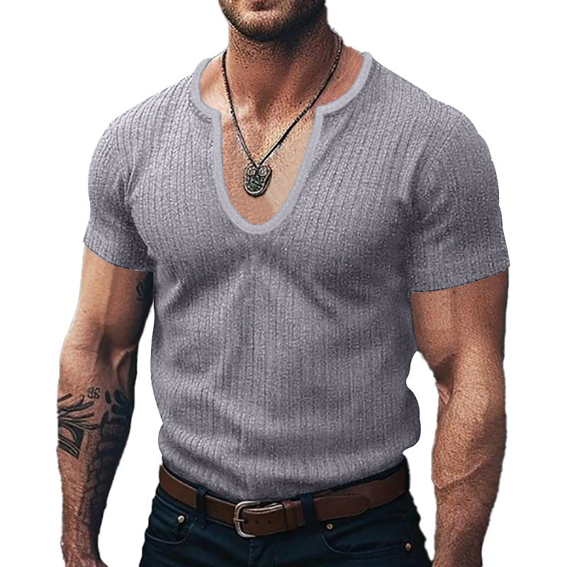 Herren Ribbed V-Ausschnitt T-Shirt ModeGeist
