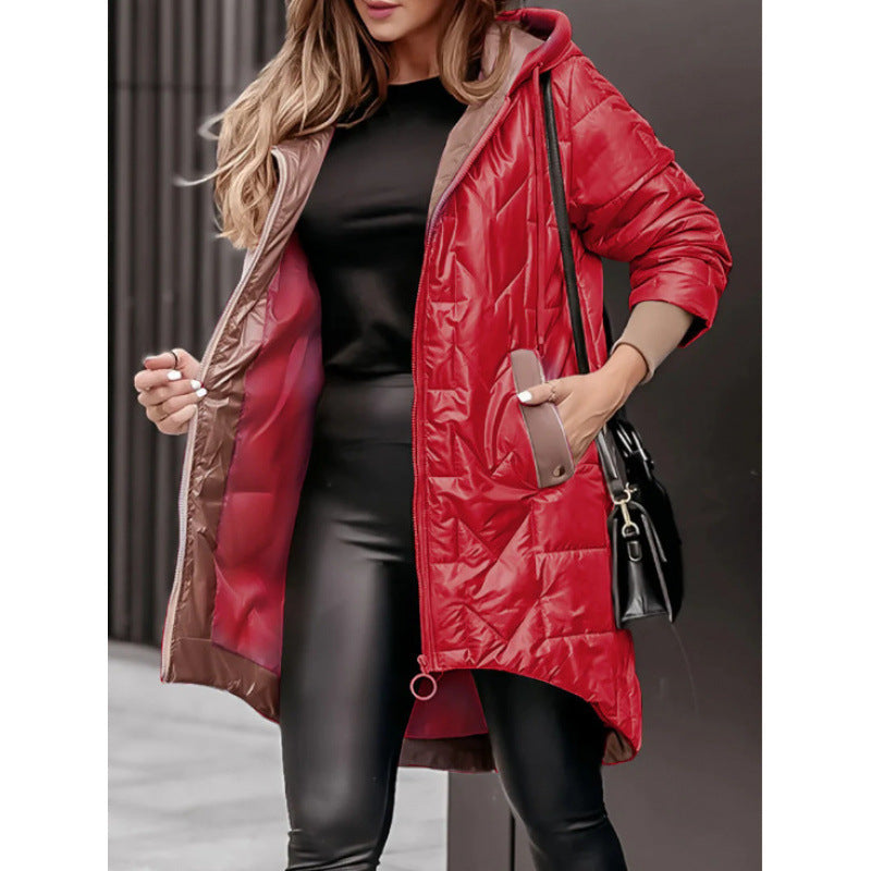 Damen Lässige Steppjacke mit Kapuze und großen Taschen ModeGeist