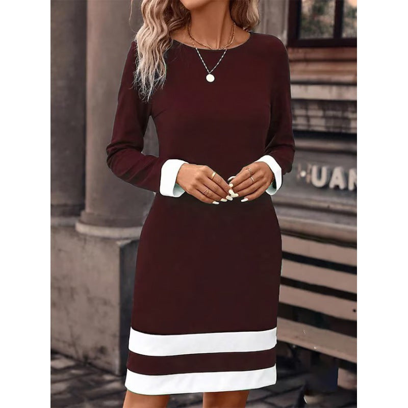Damen Elegantes Kleid mit kontrastierenden Ärmelabschlüssen und Saum ModeGeist