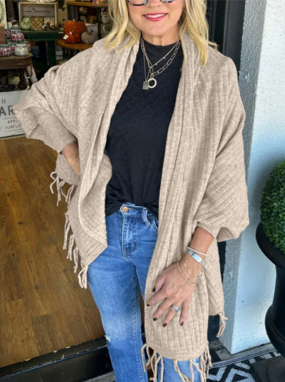 Damen vielseitiger Poncho mit Fransen ModeGeist