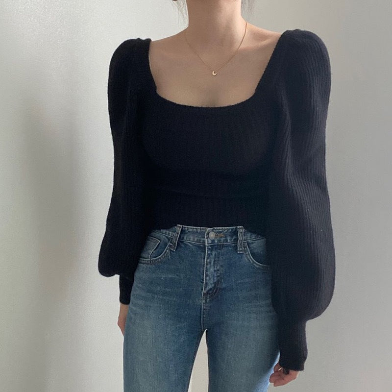 Damen Feinstrickpullover mit modernem Quadrat-Ausschnitt und weit geschnittenen Ärmeln ModeGeist