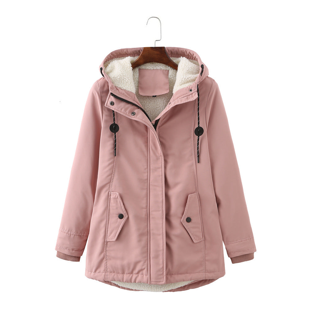 Damen warme Fleecegefütterte Parka-Jacke mit verstellbarem Taillenzug ModeGeist