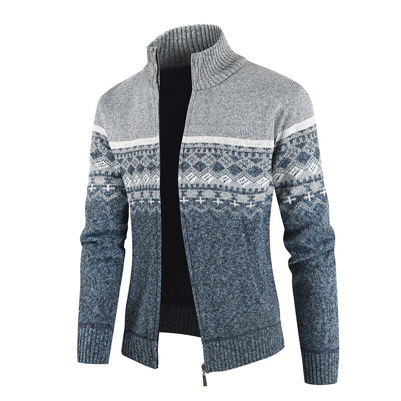 Herren Strickjacke mit geometrischen Mustern und hohem Kragen ModeGeist