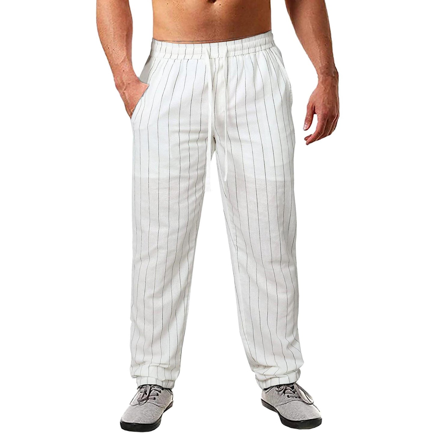 Herren lässige Streifen-Hosen aus Baumwollmix mit elastischem Bund und praktischen Eingrifftaschen ModeGeist