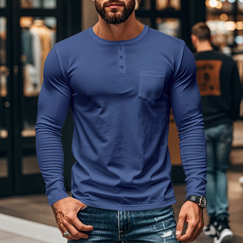 Herren Langarmshirt mit Knopfleiste und Brusttasche ModeGeist