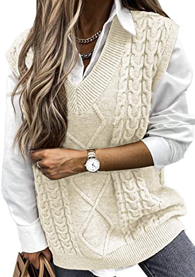 Damen Strickweste mit Zopfdesign und V-Ausschnitt ModeGeist
