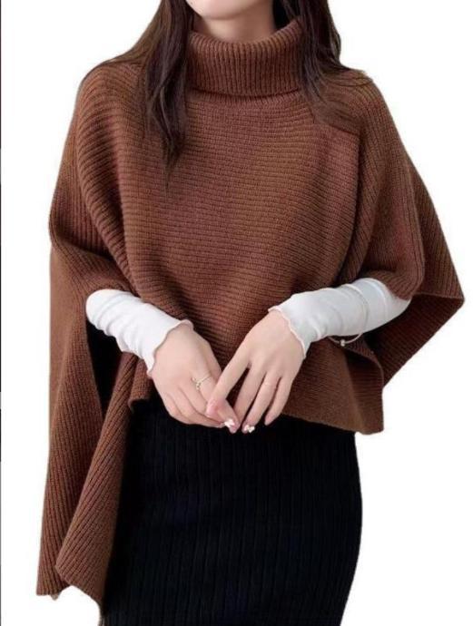 Damen Strickponcho mit hohem Kragen und asymmetrischem Schnitt ModeGeist