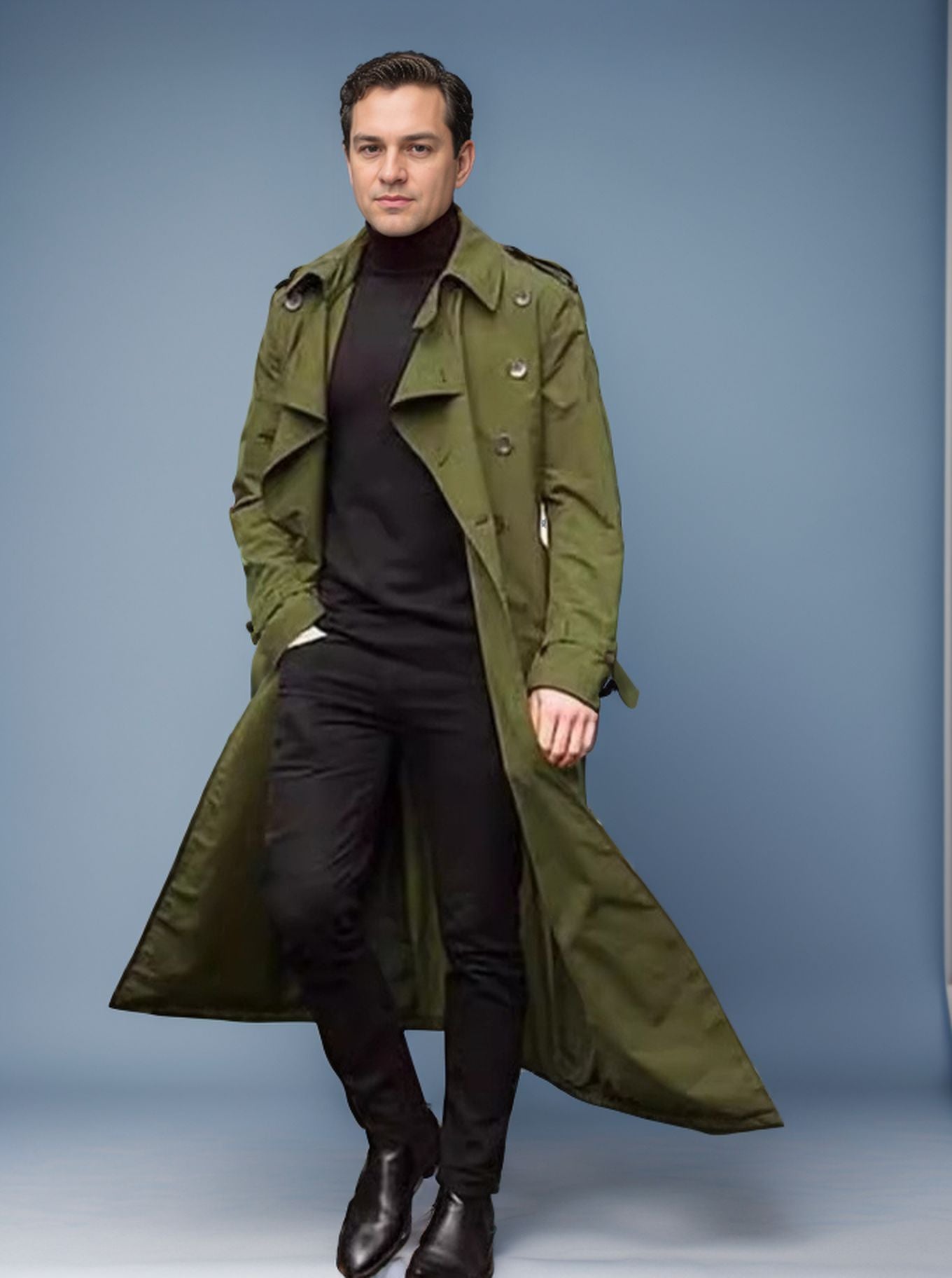 Herren langer Trenchcoat mit modernem Schnitt und praktischen Taschen ModeGeist
