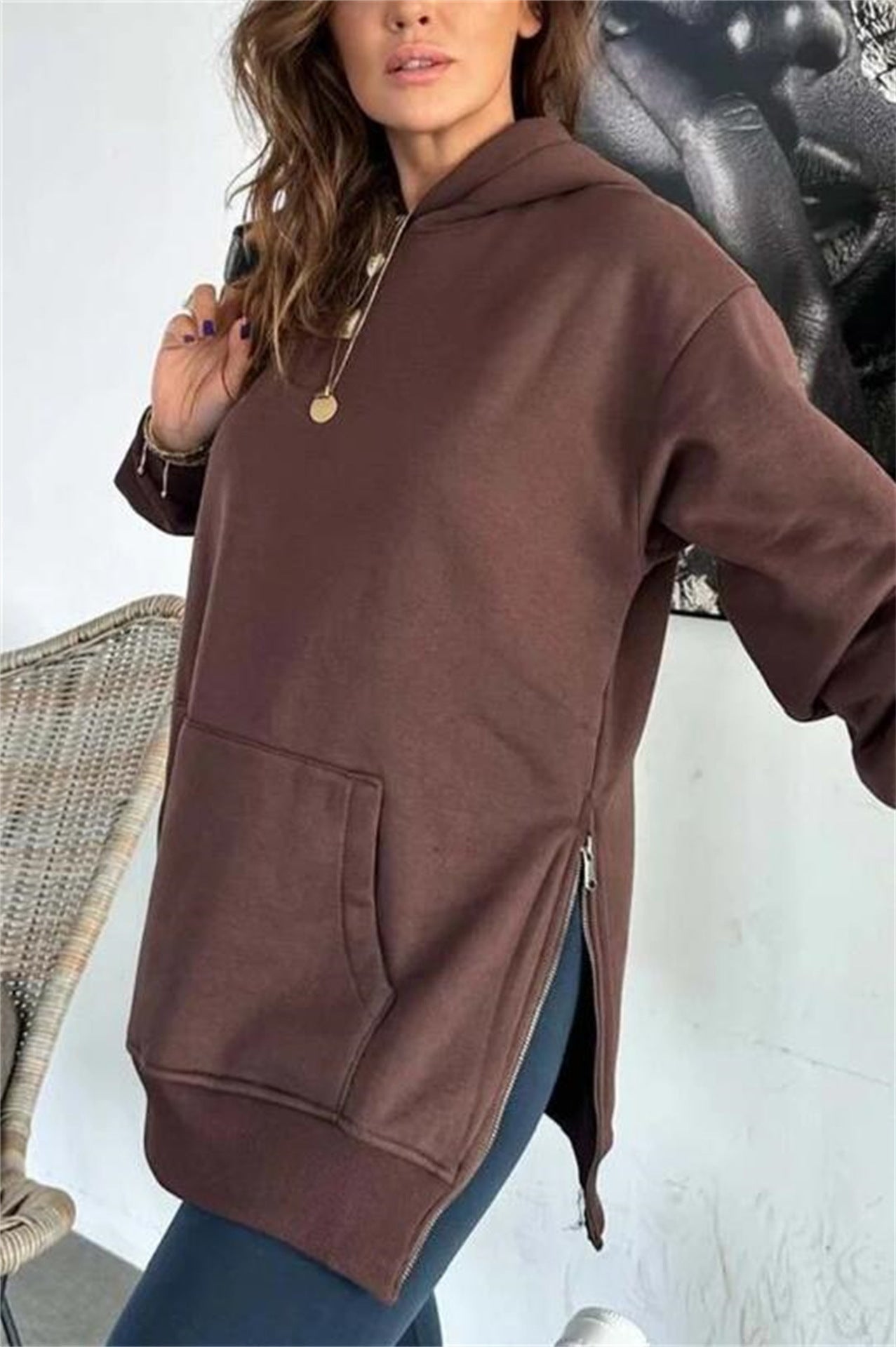 Damen Oversized Kapuzenpullover mit seitlichen Reißverschlüssen und universeller Passform ModeGeist