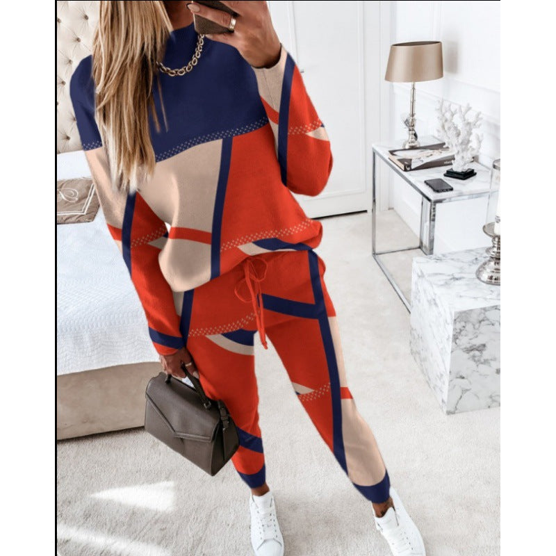 Damen trendy Sweatanzug mit grafischem Muster ModeGeist