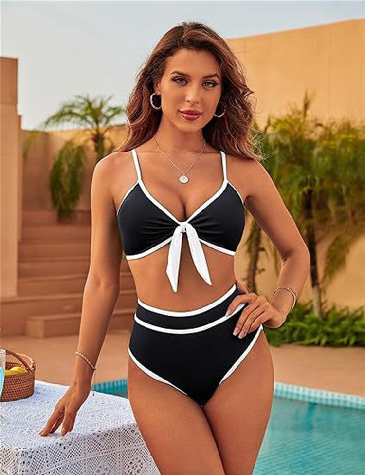 Moderner Damen-Sportbikini mit kreativen Knoten und hoher Taille