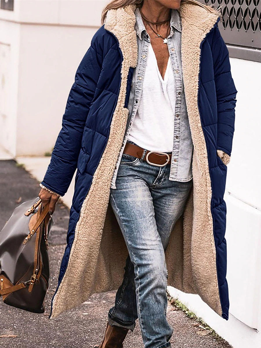 Damen Lange Steppjacke mit kuscheligem Innenfutter und Kapuze ModeGeist