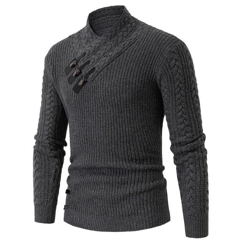 Herren Strickpullover mit elegantem Schalkragen und Zopfmuster ModeGeist
