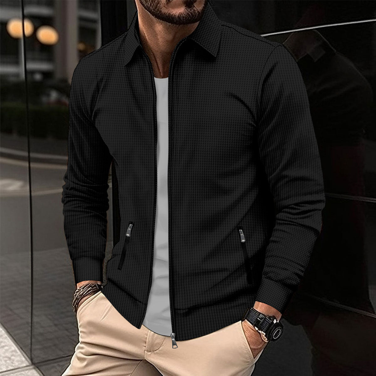 Herren moderne Freizeitjacke mit Reißverschluss und praktischen Seitentaschen ModeGeist