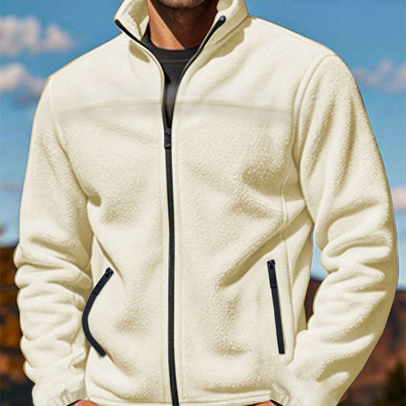Herren Fleecejacke mit hochschließendem Kragen und Reißverschlusstaschen ModeGeist