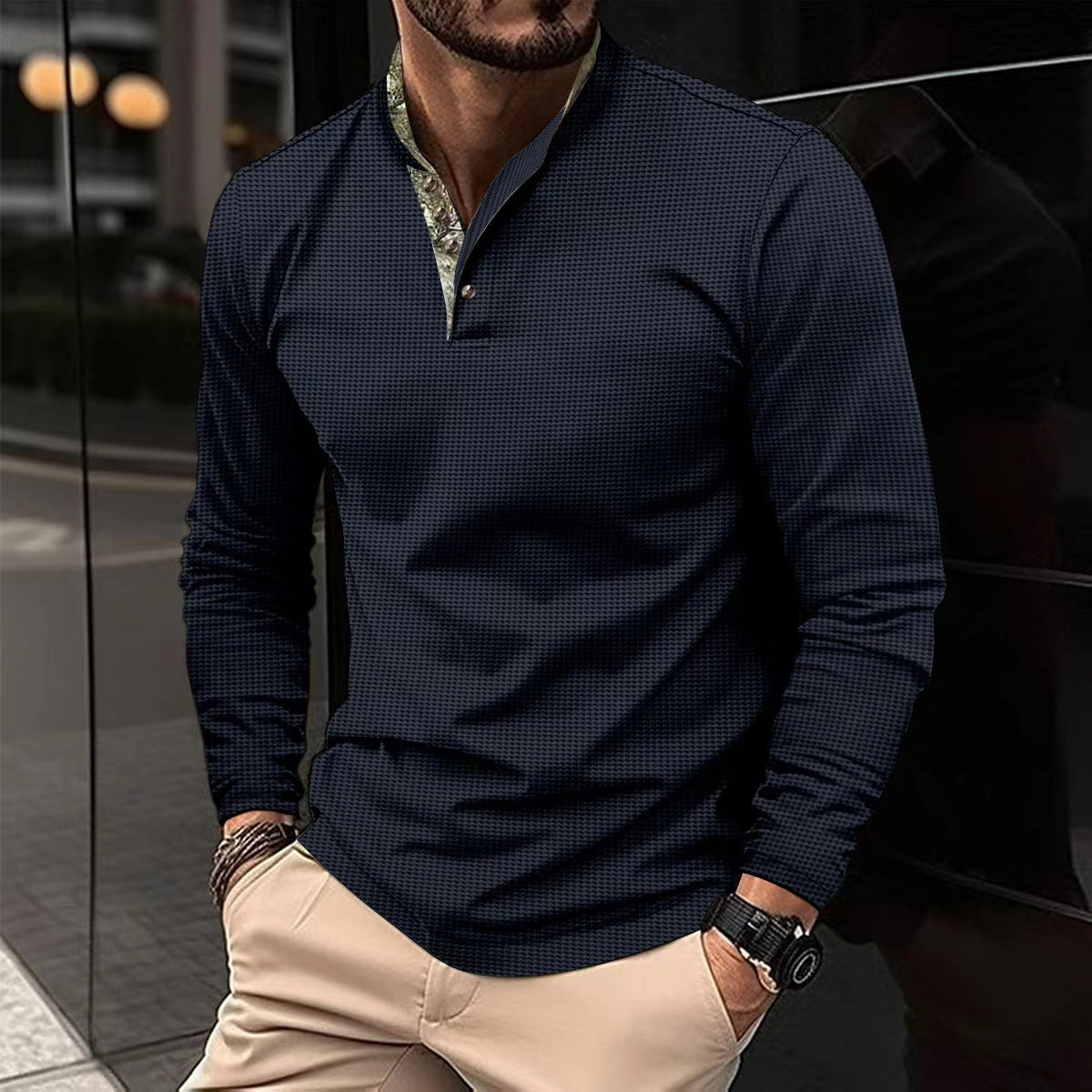 Herren Langarmhemd mit modernem Stehkragen und elegantem Design ModeGeist