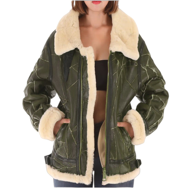 Damen Kunstfell gefütterte Pilotenjacke ModeGeist