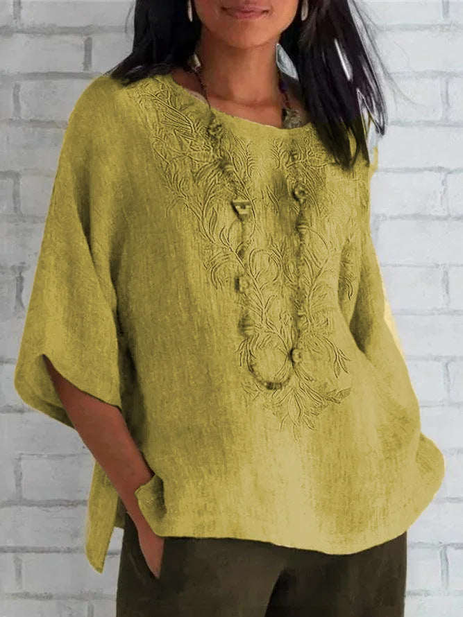 Damen bestickte Leinenbluse ModeGeist