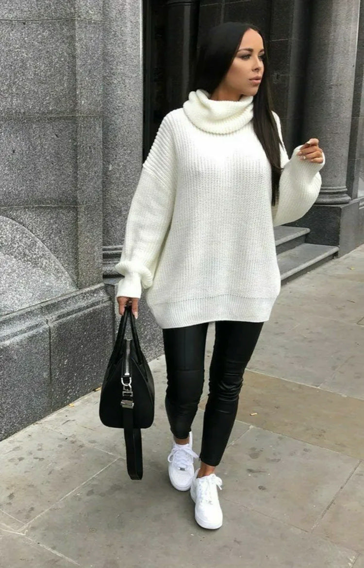 Damen Oversized-Strickpullover mit hohem Kragen und lässigem Schnitt ModeGeist