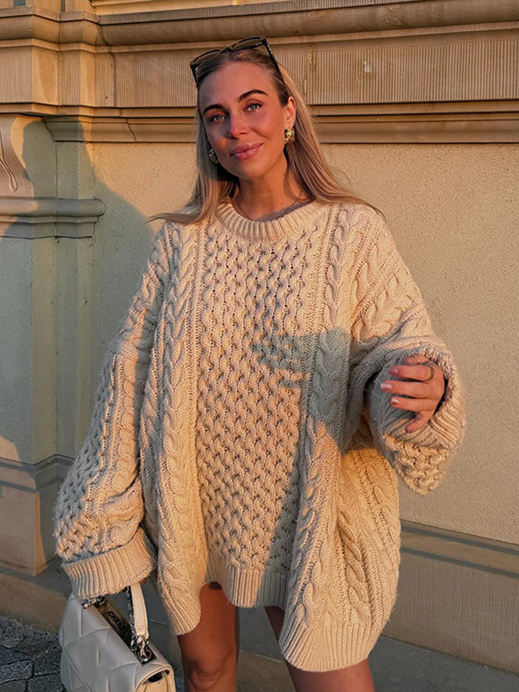Damen Oversized Strickpullover mit Zopfmuster ModeGeist