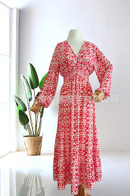 Fudus Plus Size Blumenkleid mit V-Ausschnitt, Feen-Stil